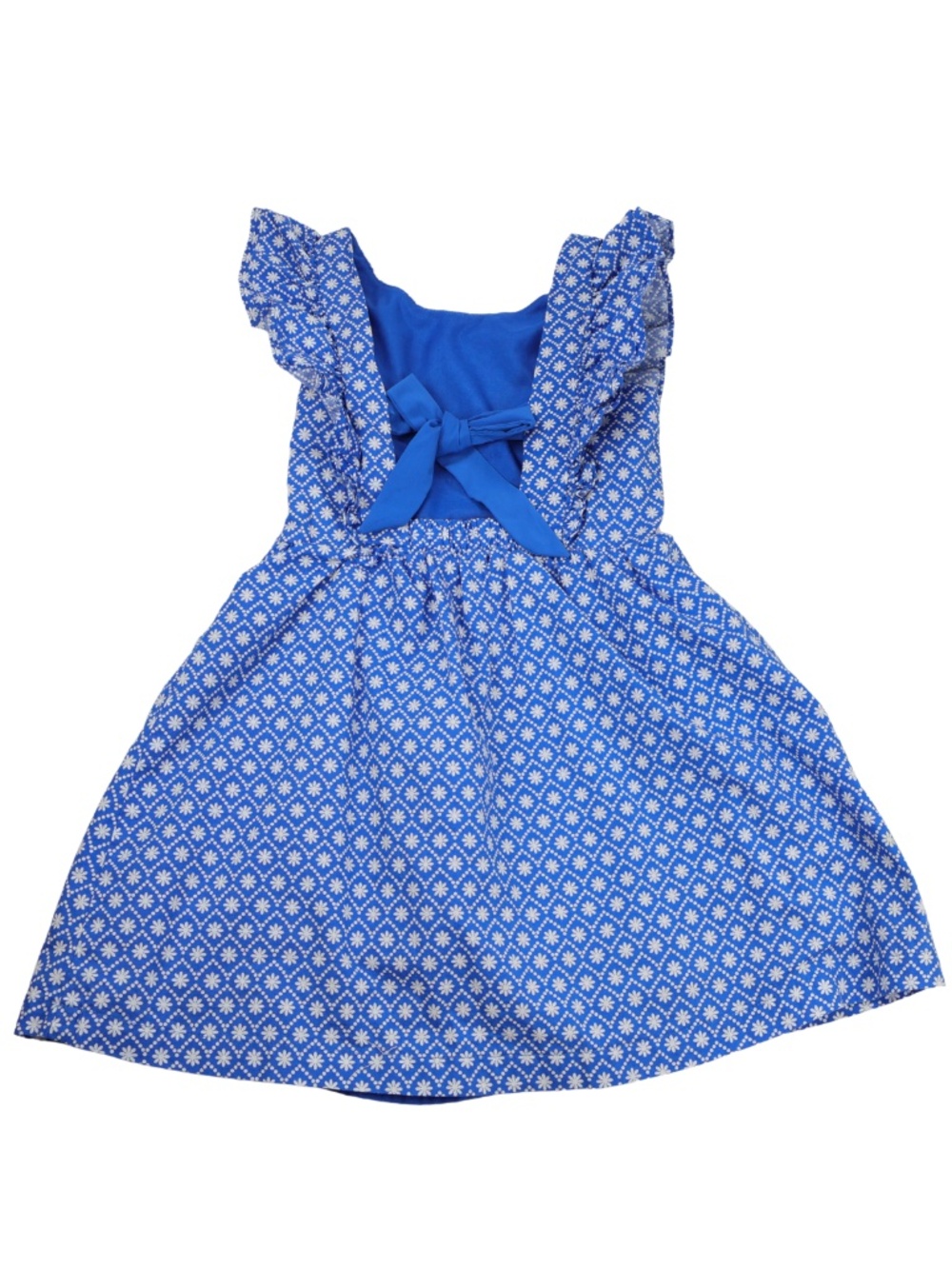 Btween Blue Floral Ruffle Dress Girls Size 8 Open Back Bow Cotton - Picture 3 of 9